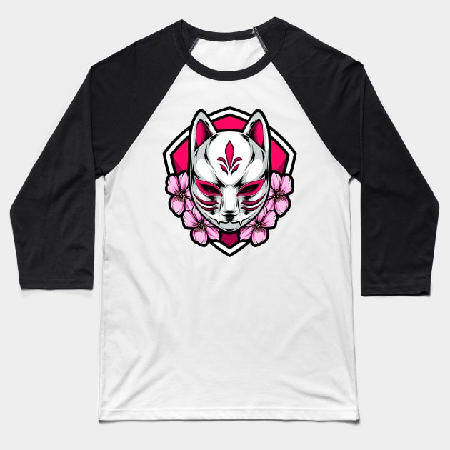 Oni Wolf Mask Baseball T-Shirt by machmigo